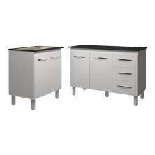 Balcão Para Cooktop 5 Bocas Fran Branco e Armário Bruna 118 cm Cozinha Gabinete Branco com Tampo Tampão Preto 