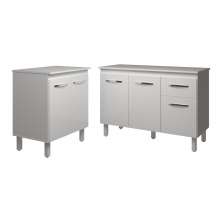 Balcão Para Microondas ou Forno Branco e Armário Aline 118 cm Cozinha Gabinete Branco com Tampo Tampão Branco 