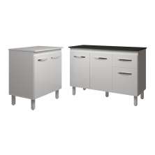 Balcão Para Microondas ou Forno Branco e Armário Aline 118 cm Cozinha Gabinete Branco com Tampo Tampão Preto 