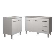 Balcão Para Microondas ou Forno Branco e Armário Bruna 118 cm Cozinha Gabinete Branco com Tampo Tampão Branco 