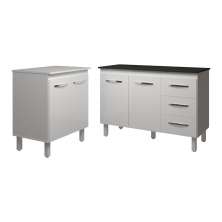 Balcão Para Microondas ou Forno Branco e Armário Bruna 118 cm Cozinha Gabinete Branco com Tampo Tampão Preto 