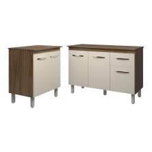 Balcão Para Microondas ou Forno e Armário Aline 118 cm Cozinha Gabinete Savana Off White com Tampo Tampão Savana 