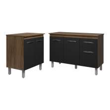Balcão Para Microondas ou Forno e Armário Aline 118 cm Cozinha Gabinete Savana Preto com Tampo Tampão Savana 