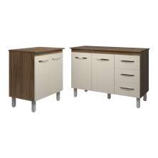 Balcão Para Microondas ou Forno e Armário Bruna 118 cm Cozinha Gabinete Savana Off White com Tampo Tampão Savana 