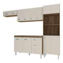 Cozinha 4 Peças Balcão Bruna Armário Suspenso Aéreo 118 cm Aéreo de Geladeira Paneleiro Torre Quente Savana Off White 