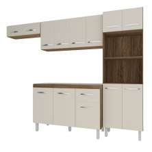 Cozinha 4 Peças Paneleiro Torre Quente Armário Suspenso Aéreo 118 cm Aéreo de Geladeira Balcão Aline 3 Portas Savana Off White 
