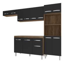 Cozinha 4 Peças Paneleiro Torre Quente Armário Suspenso Aéreo 118 cm Aéreo de Geladeira Balcão Aline 3 Portas Savana Preto 