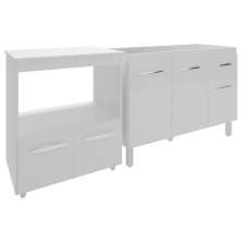 Cozinha Armário Balcão Gabinete de Pia Aline 120 cm e Balcão Amanda para Microondas e Forno Elétrico Branco 