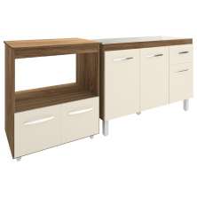 Cozinha Armário Balcão Gabinete de Pia Aline 120 cm e Balcão Amanda para Microondas e Forno Elétrico Savana Off White 