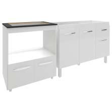 Cozinha Armário Balcão Gabinete de Pia Aline 120 cm e Balcão Evelyn para Fogão Cooktop 4 Bocas e Forno Branco 