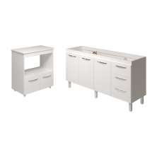 Cozinha Balcão Armário Gabinete de Pia 150 cm Deise e Balcão Amanda para Forno Elétrico e Microondas Branco 