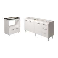 Cozinha Balcão Armário Gabinete de Pia 150 cm Deise e Balcão Evelyn para Fogão Cooktop 4 Bocas Branco 