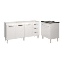 Cozinha Balcão Armário Gabinete de Pia 150 cm Deise e Balcão Fran para Fogão Cooktop 4 Bocas Branco 