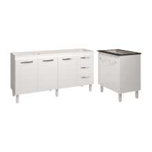 Cozinha Balcão Armário Gabinete de Pia 150 cm Deise e Balcão Fran para Fogão Cooktop 5 Bocas Branco 