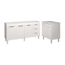 Cozinha Balcão Armário Gabinete de Pia 150 cm Deise e Balcão Jane para Microondas ou Forno Elétrico Branco 