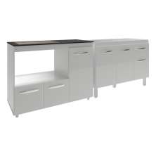 Gabinete Cozinha Armário Balcão de Pia 120 cm Aline e Balcão para Fogão Cooktop 4 Bocas e Forno Alana Branco 