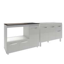Gabinete Cozinha Armário Balcão de Pia 120 cm Aline e Balcão para Fogão Cooktop 5 Bocas e Forno Alana Branco 