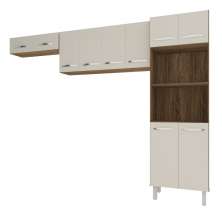 Kit 3 Peças Cozinha Compacta Luna Paneleiro Torre Quente Armário Suspenso Aéreo 118cm Aéreo Geladeira Savana Off White 