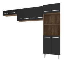 Kit 3 Peças Cozinha Compacta Luna Paneleiro Torre Quente Armário Suspenso Aéreo 118cm Aéreo Geladeira Savana Preto 