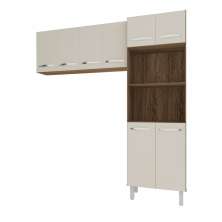 Kit Torre Quente Paneleiro 4 Portas 2 Nichos e Armário Suspenso Aéreo 4 Portas 118cm Modulado Cozinha Savana Off White