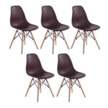 Kit 5 cadeiras Charles Eames Eiffel DSW com pés de madeira clara Marrom
