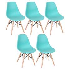 Kit 5 cadeiras Charles Eames Eiffel DSW com pés de madeira clara Verde Tiffany