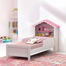Cama Solteiro Casinha Aquarela Branca E Rosa Com Colchão