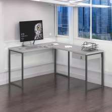 Mesa Home Office Escrivaninha L Shine Cinza Com Gaveteiro