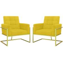2 Poltronas com Base de Ferro Dourada Reforçada para Recepção MOBLAN decor