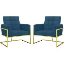 2 Poltronas com Base de Ferro Dourada Reforçada para Recepção MOBLAN decor