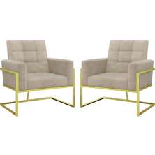 2 Poltronas com Base de Ferro Dourada Reforçada para Recepção MOBLAN decor