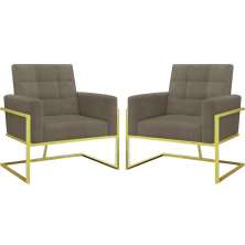 2 Poltronas com Base de Ferro Dourada Reforçada para Recepção MOBLAN decor