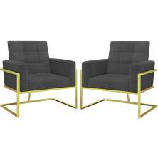 2 Poltronas com Base de Ferro Dourada Reforçada para Recepção MOBLAN decor