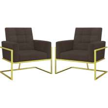 2 Poltronas com Base de Ferro Dourada Reforçada para Recepção MOBLAN decor