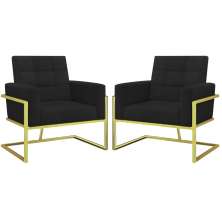 2 Poltronas com Base de Ferro Dourada Reforçada para Recepção MOBLAN decor