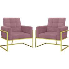 2 Poltronas com Base de Ferro Dourada Reforçada para Recepção MOBLAN decor