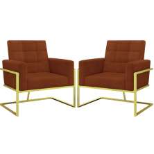 2 Poltronas com Base de Ferro Dourada Reforçada para Recepção MOBLAN decor
