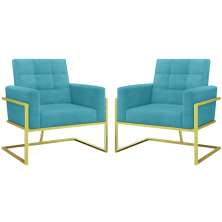 2 Poltronas com Base de Ferro Dourada Reforçada para Recepção MOBLAN decor