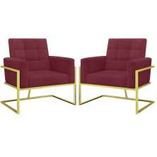 2 Poltronas com Base de Ferro Dourada Reforçada para Recepção MOBLAN decor