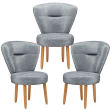 Conjunto 3 Poltronas Estofadas para Sala de Jantar Cozinha Recepção Pés de Madeira Tecido Veludo