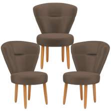 Conjunto 3 Poltronas Estofadas para Sala de Jantar Cozinha Recepção Pés de Madeira Tecido Veludo