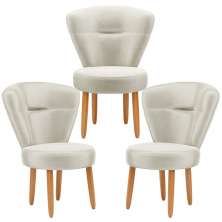 Conjunto 3 Poltronas Estofadas para Sala de Jantar Cozinha Recepção Pés de Madeira Tecido Veludo