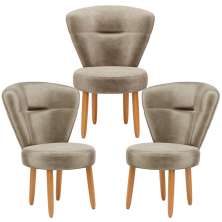 Conjunto 3 Poltronas Estofadas para Sala de Jantar Cozinha Recepção Pés de Madeira Tecido Veludo
