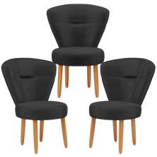 Conjunto 3 Poltronas Estofadas para Sala de Jantar Cozinha Recepção Pés de Madeira Tecido Veludo