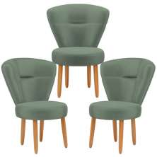 Conjunto 3 Poltronas Estofadas para Sala de Jantar Cozinha Recepção Pés de Madeira Tecido Veludo