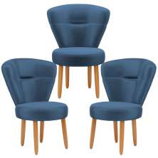 Conjunto 3 Poltronas Estofadas para Sala de Jantar Cozinha Recepção Pés de Madeira Tecido Veludo