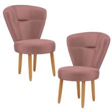 Jogo 2 Poltronas Moderna Decor para Recepção Mesa de Jantar Tecido Veludo Resistente Pés de Madeira MOBLAN decor
