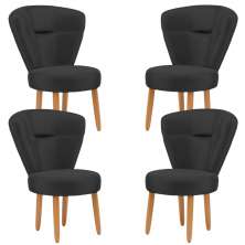 Jogo 4 Cadeiras para Camarim Maquiagem Mesa de Jantar Tecido Veludo Ergonômica Pés de Madeira
