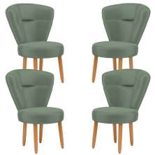 Jogo 4 Cadeiras para Camarim Maquiagem Mesa de Jantar Tecido Veludo Ergonômica Pés de Madeira