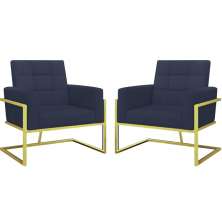 Kit 2 Poltronas Cadeira com Base de Ferro Dourada para Esritório Corino MOBLAN decor